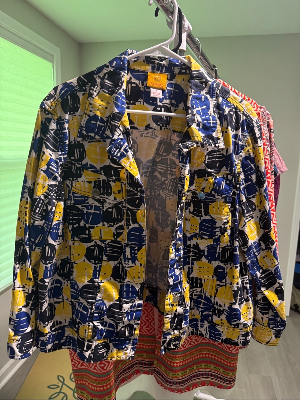 Ruby Rd. Graphic Button-Up Shirt in Blue, Yellow and Black